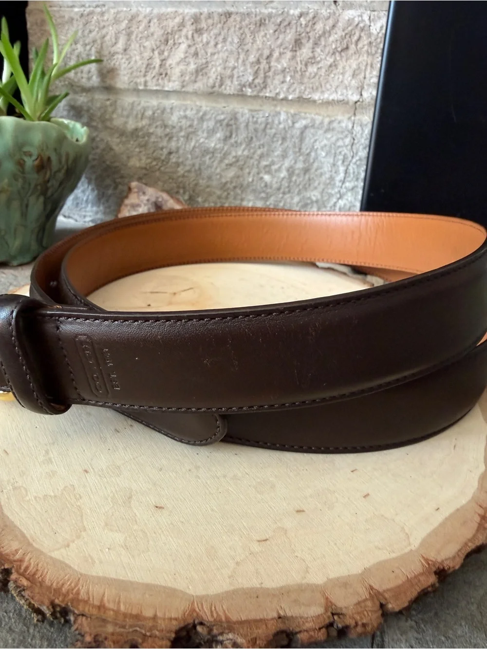 Coach Brown Leather Belt with Gold Buckle